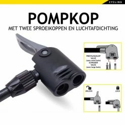 Dunlop Fietspomp - Presta/ Dunlop/ Schrader - Met 2 Adaptoren - Staande Pomp - 62,5 Cm Hoog -Windgoo Shop 550x550 90
