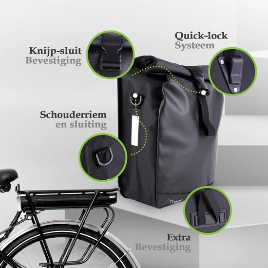 Ekostar Enkele Fietstas - Rolltop - 19 Liter - E-Bikes - Zwart 5 Ekostar Enkele Fietstas - Rolltop - 19 Liter - E-Bikes - Zwart - Afbeelding 5