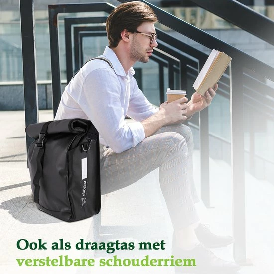 Ekostar Enkele Fietstas - Rolltop - 19 Liter - E-Bikes - Zwart 7 Ekostar Enkele Fietstas - Rolltop - 19 Liter - E-Bikes - Zwart - Afbeelding 7