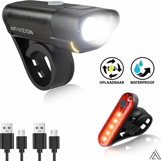 ARTIVIZION Led Fietsverlichting Set - Fietslamp - Voorlicht En Achterlicht - USB Oplaadbaar - Waterdicht Fietslicht - Fietslampjes - Zwart 1 ARTIVIZION Led Fietsverlichting Set - Fietslamp - Voorlicht En Achterlicht - USB Oplaadbaar - Waterdicht Fietslicht - Fietslampjes - Zwart