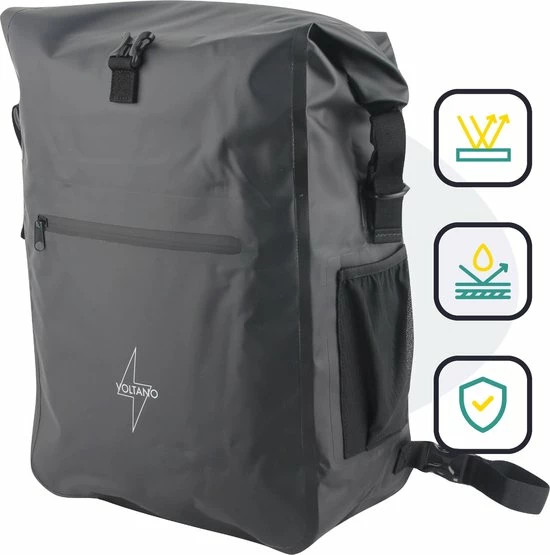 Voltano Luxe Fietstas / Rugtas 28L - Zwart - Enkele Pakaftas - 100% Waterdicht - Met Laptop Compartiment 9 Voltano Luxe Fietstas / Rugtas 28L - Zwart - Enkele Pakaftas - 100% Waterdicht - Met Laptop Compartiment - Afbeelding 9