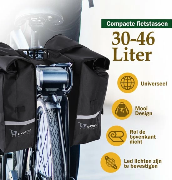 Ekostar Dubbele Fietstas - Rolltop - Waterbestendig - 46 L - Zwart 9 Ekostar Dubbele Fietstas - Rolltop - Waterbestendig - 46 L - Zwart - Afbeelding 9