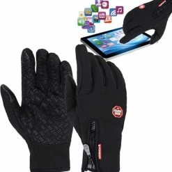 AA Commerce Fietshandschoenen Winter Met Touch Tip Gloves - Anti-Slip - Touchscreen Sport Handschoenen - Dames / Heren - Zwart - Small