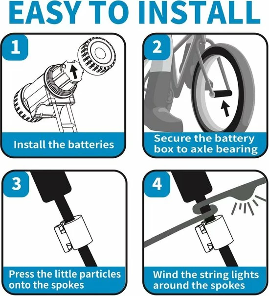 BOTC Wielverlichting Fiets - 20 Holders - Spaakverlichting LED - Lichtsnoer Fietswiel - 20 Leds -220CM - Groen 12 BOTC Wielverlichting Fiets - 20 Holders - Spaakverlichting LED - Lichtsnoer Fietswiel - 20 Leds -220CM - Groen - Afbeelding 12