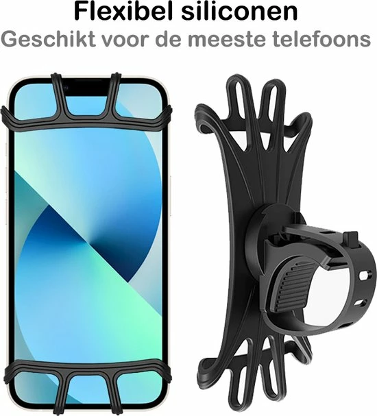 BTH Telefoonhouder Fiets Universeel Siliconen - Fiets Telefoonhouder Kinderwagen - Telefoon Houder Fiets Draaibaar - Zwart 2 BTH Telefoonhouder Fiets Universeel Siliconen - Fiets Telefoonhouder Kinderwagen - Telefoon Houder Fiets Draaibaar - Zwart - Afbeelding 2
