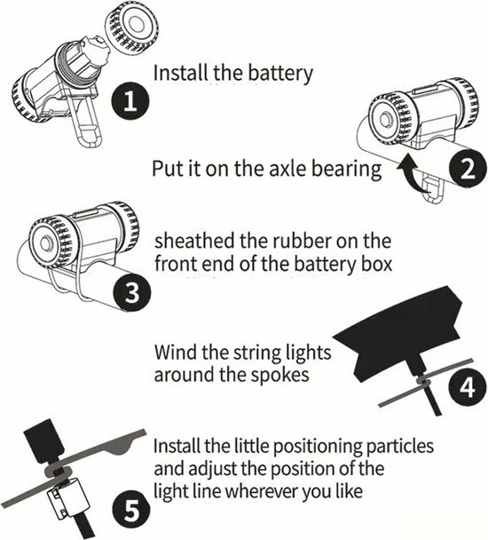 BOTC Wielverlichting Fiets - 20 Holders - Spaakverlichting LED - Lichtsnoer Fietswiel - 20 Leds -220CM - Groen 14 BOTC Wielverlichting Fiets - 20 Holders - Spaakverlichting LED - Lichtsnoer Fietswiel - 20 Leds -220CM - Groen - Afbeelding 14