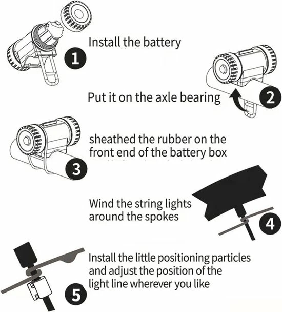BOTC Wielverlichting Fiets - 20 Holders - Spaakverlichting LED - Lichtsnoer Fietswiel - 20 Leds - 220CM - Kleurrijk 5 BOTC Wielverlichting Fiets - 20 Holders - Spaakverlichting LED - Lichtsnoer Fietswiel - 20 Leds - 220CM - Kleurrijk - Afbeelding 5