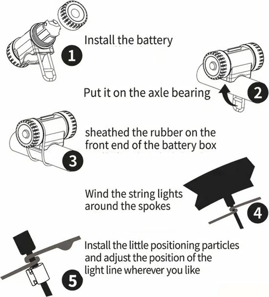 BOTC Wielverlichting Fiets - 20 Holders - Spaakverlichting LED - Lichtsnoer Fietswiel - 20 Leds - 220CM - Blauw 8 BOTC Wielverlichting Fiets - 20 Holders - Spaakverlichting LED - Lichtsnoer Fietswiel - 20 Leds - 220CM - Blauw - Afbeelding 8