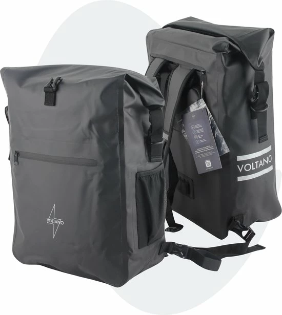 Voltano Luxe Fietstas / Rugtas 28L - Zwart - Enkele Pakaftas - 100% Waterdicht - Met Laptop Compartiment 1 Voltano Luxe Fietstas / Rugtas 28L - Zwart - Enkele Pakaftas - 100% Waterdicht - Met Laptop Compartiment