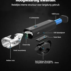 SWILIX ® - Fietsverlichting Set - Oplaadbare USB Led Fietslamp - Voor En Achter - Waterdicht - 4 Lichtstanden - Zwart -Windgoo Shop 550x620 3