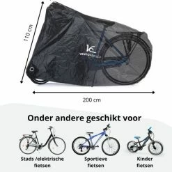 Vento Fresco Fietshoes Voor 1/2 Fietsen Waterdicht - Fietsbeschermhoes Elektrische Fiets XL - Universeel - Zwart Met Opbergzak - 200x110x70 Cm -Windgoo Shop 550x626
