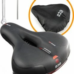 R2B Fietszadel Voor Dames En Heren - Inclusief Waterdichte Zadelhoes - Zwart - Reflectie En Ventilatie - Gel Zadel / Gelzadel